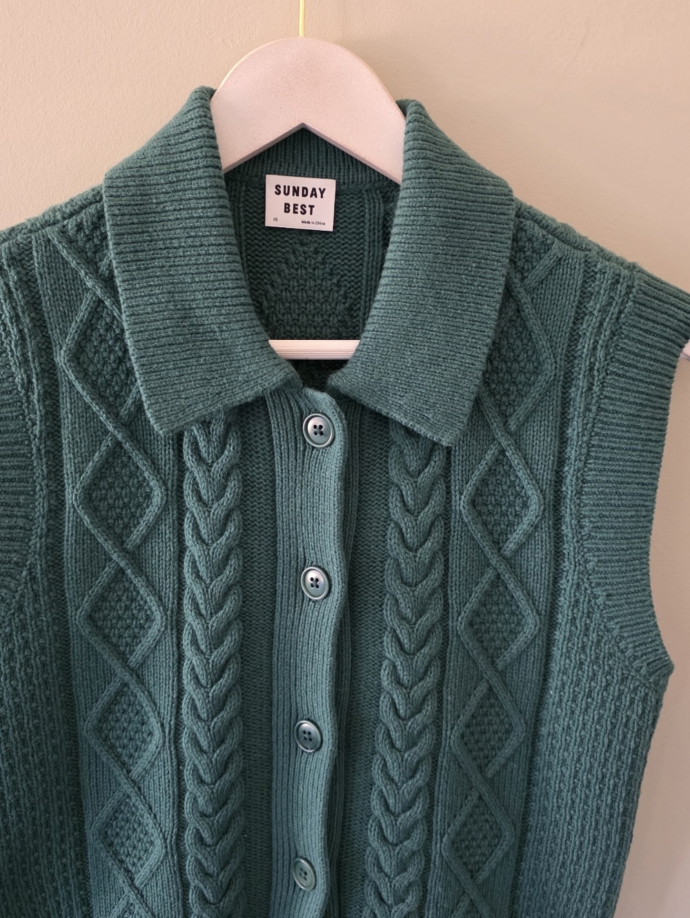Sunday Best XS Coastal Cottagecore Fisherman Cable Knit Merino Wool Blend Vest - Picture 5 of 15
